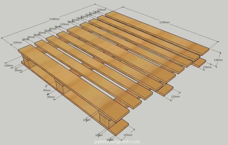 Pallet Gỗ 1140x1140x138mm đóng theo mẫu Epal CP3 - Từ Gỗ Tràm